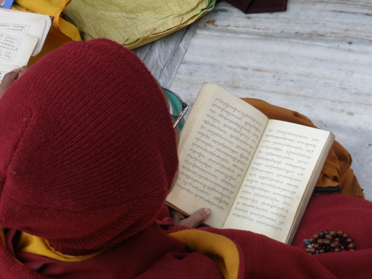 Monge budista lendo textos sagrados (Foto: Matheus Pinheiro de Oliveira e Silva)